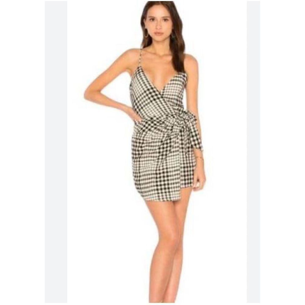 Free People Nadia Houndstooth wrap dress Sz 0 XS black